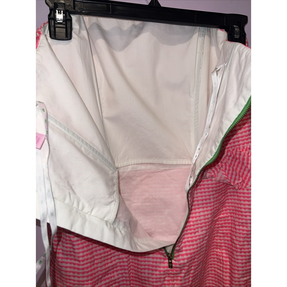 Lilly Pulitzer Pink Gingham Peplum Strapless Dress Green Zipper Size 4 - Picture 5 of 8